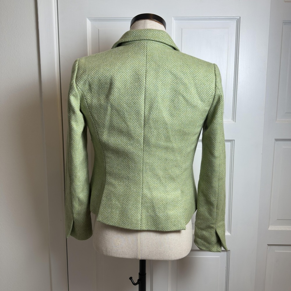 Vintage J.Crew Blazer Womens Small Green Herringbone Tweed Wool Robert Noble 00s - Picture 2 of 8